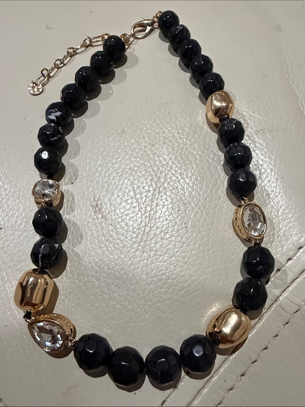 Gold Accent Black Beaded Necklace